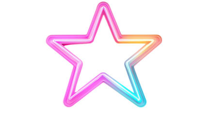 Neon light sign in the shape of a star, transparent background