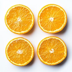 Fototapeta premium Vibrant orange slices are arranged on a clean white background, highlighting their freshness