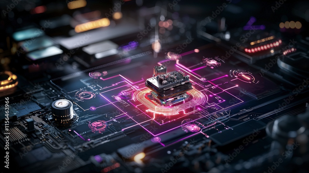 Poster Digital transformation flowchart tech lab infographic design futuristic environment aerial view innovation concept