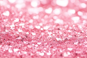 A bright pink backdrop with glowing hearts and glitter, ideal for Valentine\'s Day