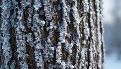 Obraz premium Frost Covered Tree Trunk Winter Texture Detail