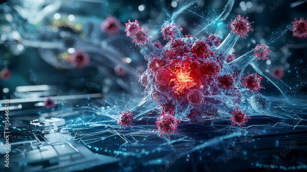 Poster Innovative digital advancement visualizing virus transformation in science futuristic laboratory 3d rendered digital art