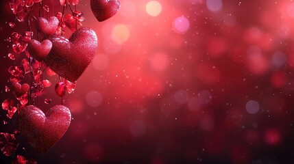 Obraz premium Red hearts hanging on branches creating a romantic valentine's day background