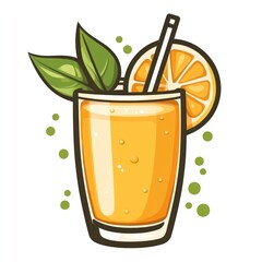 Refreshing orange juice in a glass with a straw and orange slice.