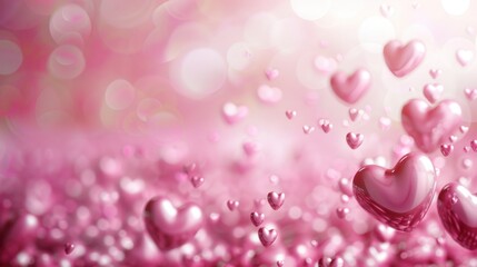 Obraz premium Floating glossy pink hearts create a whimsical ambiance over a light pastel surface