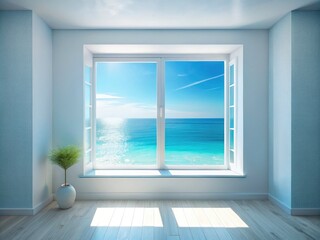 Obraz premium Serene Ocean View Minimalist Photography: Sunny Room, Coastal Calm, Minimalist Seascape