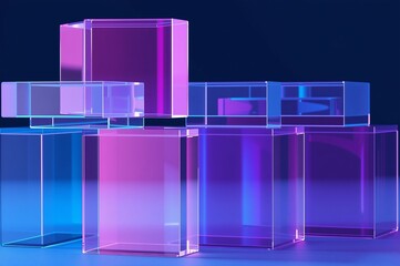 Abstract Composition of Colorful Transparent Cubes in Gradient Light