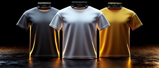 Blank T Shirt Mockup  Grey  White  Gold Apparel Design Template