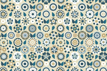 Floral blooming decoration mandala flowers seamless repeat pattern