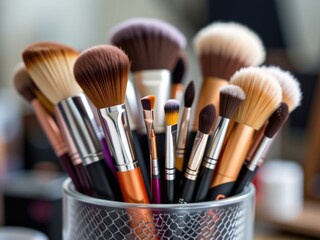 Makeup Brushes Set in Glass Holder Cosmetic Tools Beauty Accessories