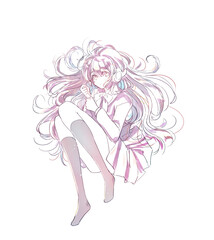 ヘッドホンをして寝転がる女子学生　線画