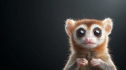 Adorable Close-Up of a Small Primate with Big Eyes, Capturing the Charm and Innocence of Wildlife in a Studio Setting with Soft Lighting