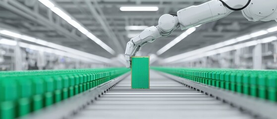 Obraz premium Robotic Arm Handling Silicon Wafer in High Tech Factory