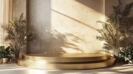 Shiny golden podium with a clean and modern aesthetic