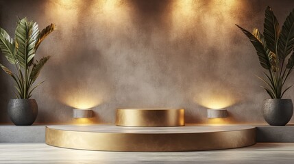 Sleek golden podium with clean lines and sharp corners