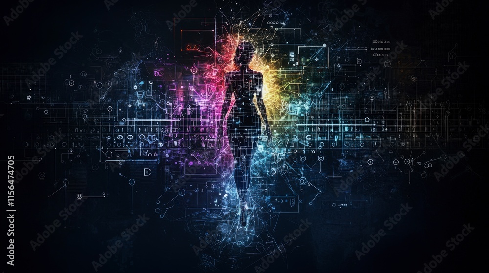 Aufkleber digital art depicting channel zero abstract representation of technology and humanity futuristic env