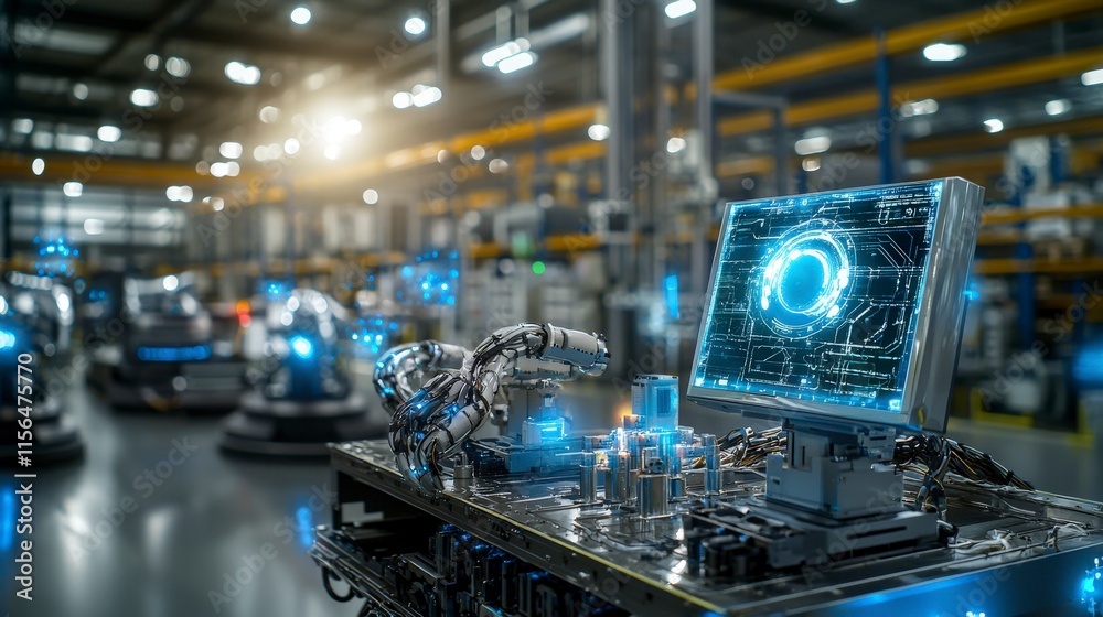 Aufkleber ai-powered robotic systems streamlining operations in modern warehouse industrial environment futuri