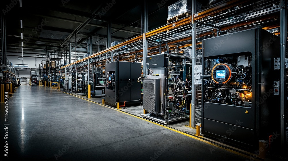 Poster Ai-powered robotics integration in industrial warehouse efficiency modern facility technology optimized operations