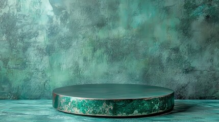 Fototapeta premium Circular green podium with a metallic finish on a soft emerald green background