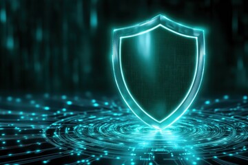 Neural networks creating glowing security shields in digital realm virtual environment futuristic perspective