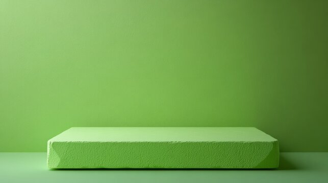 Flat green podium with sharp corners, positioned on a solid lime green background 
