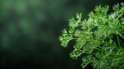 Lush green dill sprig with delicate, thin fronds isolate on transparent background.