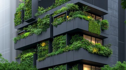 Fototapeta premium Modern Green Building Facade Urban Nature Vertical Garden Eco Architecture