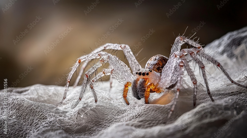Aufkleber intricate spider figure crafted from net fabric art display natural light close-up textural concept