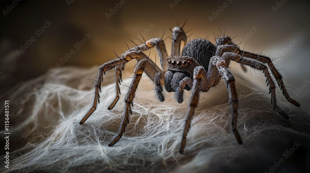 Aufkleber Spider figure crafted from net fabric nature macro photography studio setting close-up artistic concept
