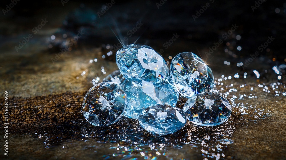 Aufkleber crystal buttons forming a fountain-like display artistic showcase underwater environment close-up vi