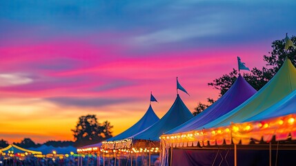 Obraz premium Colorful Festival Tents Sunset Sky Fair