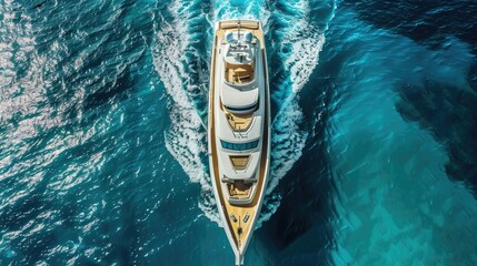 Fototapeta premium A luxurious yacht gliding through clear blue waters, showcasing leisure and elegance.