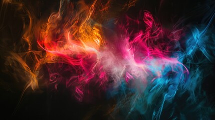 Fototapeta premium Abstract colorful smoke patterns blending in vibrant hues against a dark background.
