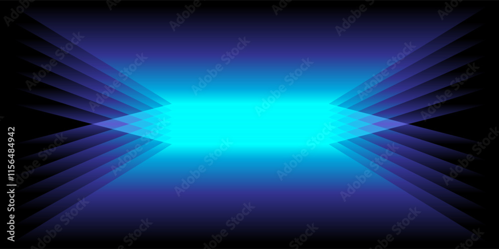 Poster Abstract 3D perspective rectangles overlay pattern blue green light gradient on black background. Vector illustration in concept technology, modern, minimal