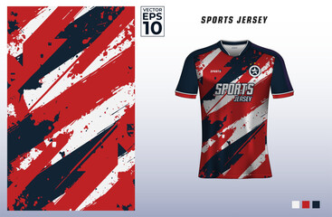 T-shirt sport design template with abstract grunge pattern for soccer jersey, cycling, badminton, basketball, etc. Sport uniform in front view. Tshirt mock up for sport club. Vector Illustration
