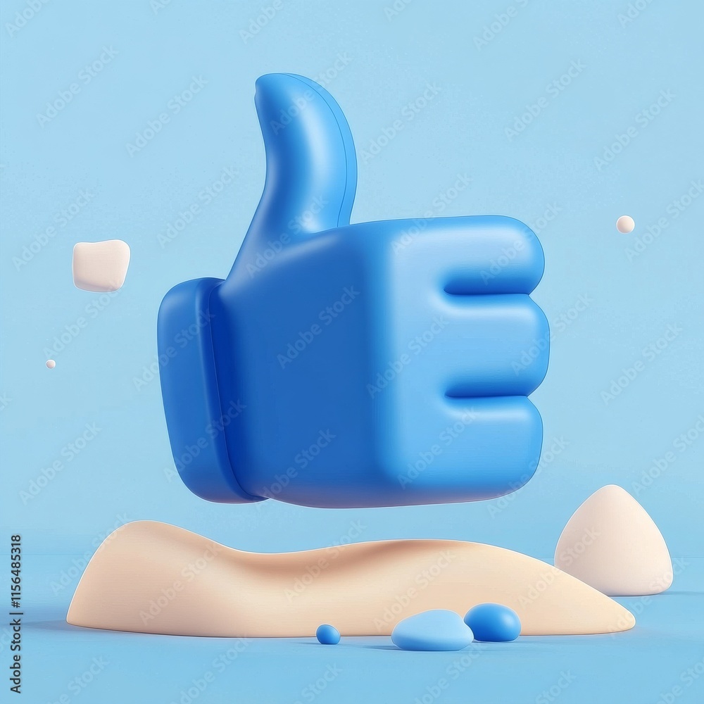Poster blue thumb up icon isolated on white color background. social media like button. creative 3d vector 