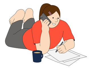 Woman talking on the phone and taking notes 