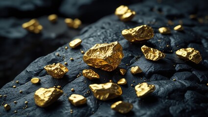 gold nuggets on black background photo