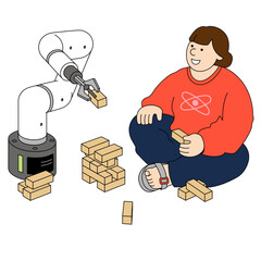 Young woman playing game with AI