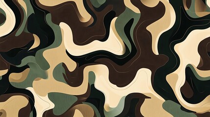 Obraz premium Abstract Camo Digital Painting: Swirling, Earthy Tones Seamless Texture Illustration. AI Generated