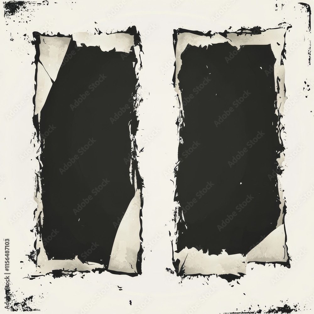 Poster set of grunge overlay texture frame, torn paper effect or dirty paint brush stroke background. vecto