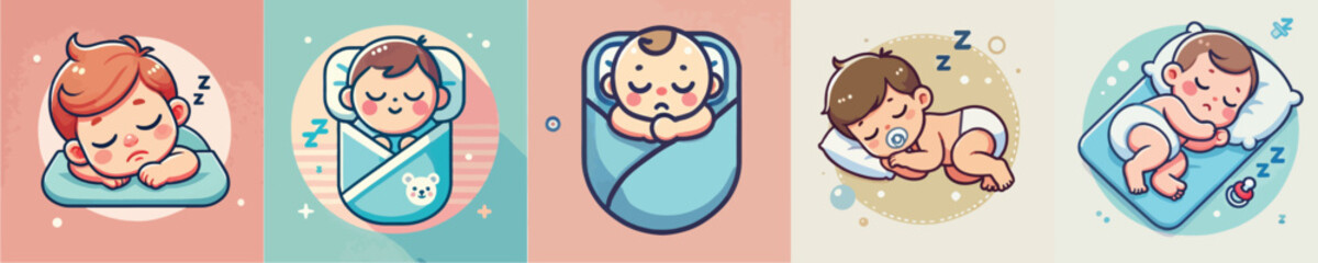 Vector collection of babies sleeping soundly