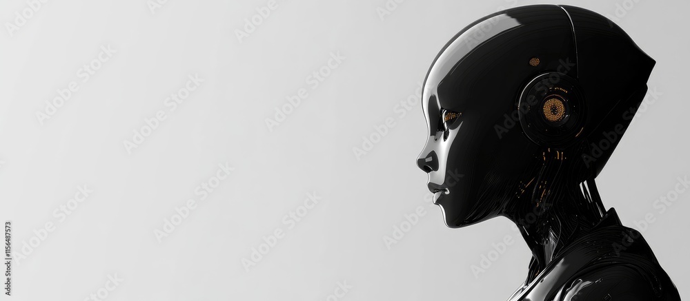Poster humanoid robot with artificial intelligence showcasing sleek design and space for customizable text 