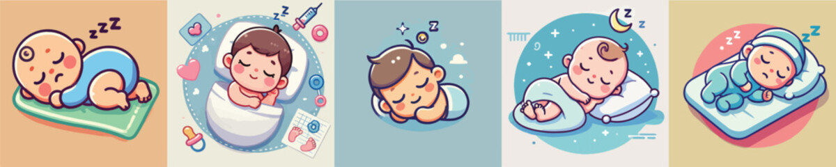 Vector collection of babies sleeping soundly