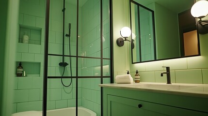 Modern Green Bathroom with Glass Shower Enclosure
