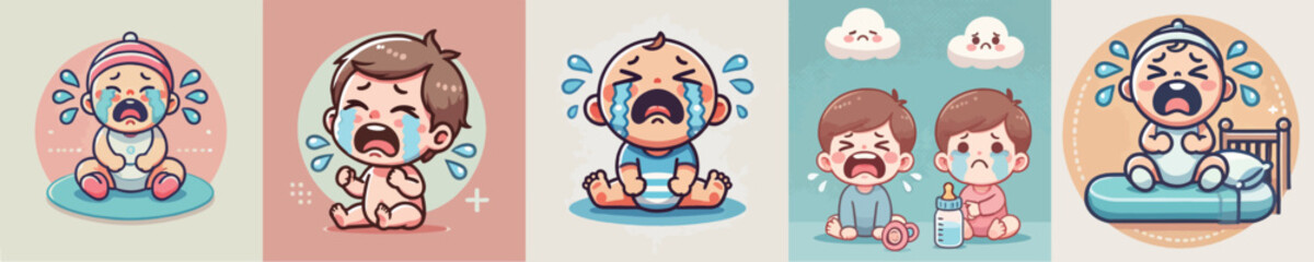 Vector collection of crying babies