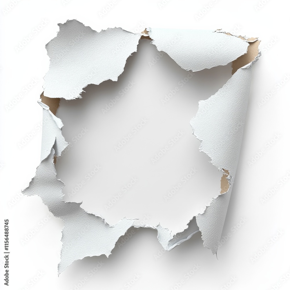 Poster torn paper roll. white rip page edge with hole. realistic reveal sheet effect set for sale template.
