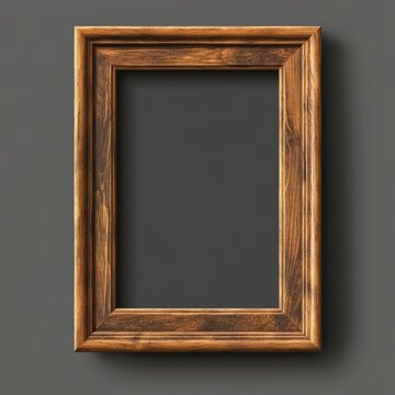Wall wooden photo frame for picture 3d mockup vector. Bland realistic poster photoframe a4 template. Print vertical artwork banner with wood passepartout border. Gallery paper painting design