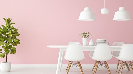 Minimalist Dining Room Decor Featuring Pink Walls