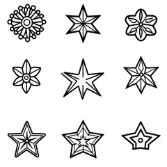 Obraz premium Nine Abstract Black Line Star and Flower Designs